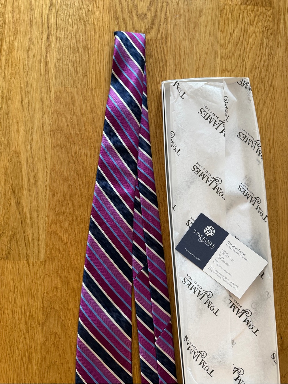 Tom James Purple & Navy Striped Men's Silk Tie